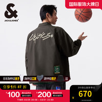 杰克·琼斯（JACK&JONES）夏NBA联名凯尔特人队翻领宽松夹克外套logo刺绣男装224221012 E06 黑橄榄 常规 E06 黑橄榄 170/92A/S