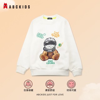 ABCKIDS 冬季新品时尚百搭儿童运动小熊卡通印花加绒休闲圆领卫衣