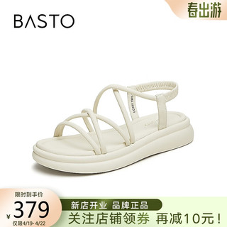 BASTO 百思图 24夏商场复古舒适条带罗马凉鞋厚底女凉鞋UCX07BL4 米白 36