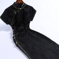 戚薇高端绣花旗袍黑色24春夏季改良连衣裙时尚年轻款中国风复古气质 黑色 M