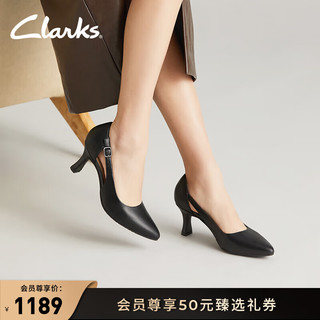 Clarks 其乐 卡塔系列女鞋24夏季镂空尖头凉鞋时尚单鞋高跟鞋女 黑色 261712314 39.5