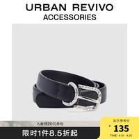 URBAN REVIVO 2024春季女士多孔调节方形针扣皮带UAWA40016 黑色 115cm