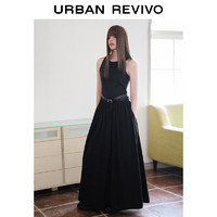 URBAN REVIVO 夏季女拼接腰带A型连衣裙 UWJ740011 正黑 XL