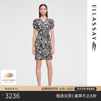 歌力思（ELLASSAY）2024夏季100%桑蚕丝优雅郁金香式连衣裙女EWE352Y05100 黑混搭 XS