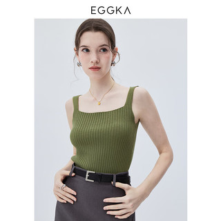 EGGKA 方领针织吊带背心春季简约修身显瘦小众坑条纹无袖打底上衣 灰色 均码