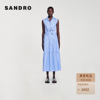 SANDRO2024春夏女装钻饰无袖收腰天蓝色长款连衣裙SFPRO03750 40/天蓝色 34