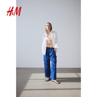 H&M2024年夏季女装亚麻及踝裤1066559 深蓝色 155/64