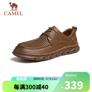 骆驼（CAMEL）透气冲孔柔软牛皮耐磨舒适父亲休闲皮鞋男 G14M201621 黄棕 42