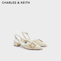 CHARLES&KEITH24夏时尚织扣饰尖头粗跟凉鞋女CK1-60580291 粉白色Chalk 38