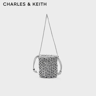 CHARLES&KEITH24夏季串珠织镂空链条水桶包女SL2-10701500 Silver银色 S