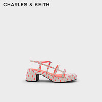 CHARLES&KEITH方头细绊带高跟凉鞋女CK1-60920348 CORAL PINK白色/珊瑚粉红色 34