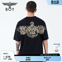 BOY LONDON【航海系列】BOYLONDON潮牌24夏季烫银烫钻翅膀印花短袖T恤N01063 黑色 M