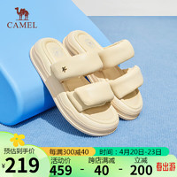 CAMEL 骆驼 凉拖女百搭休闲羊皮泡棉魔术贴厚底面包拖鞋 L24M051634 浅黄 39