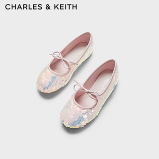 CHARLES&KEITH24夏季亮片蝴蝶结儿童玛丽珍鞋CK9-70380002 粉红色Pink 21码