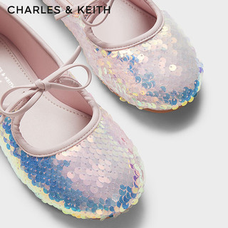 CHARLES&KEITH24夏季亮片蝴蝶结儿童玛丽珍鞋CK9-70380002 粉红色Pink 21码
