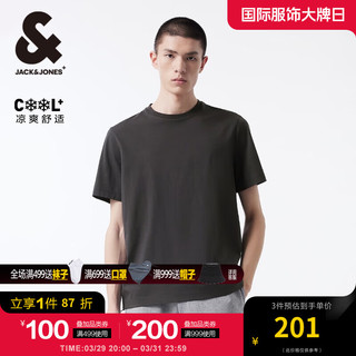 杰克琼斯 杰克·琼斯（JACK&JONES）24春季男潮流弹力清爽少异味罗纹领上衣短袖T恤男款224101141 E02 牡蛎黑 常规 E02 牡蛎黑 180/100A/L