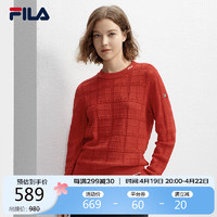 FILA 斐乐 女子织衫2024春时尚简约格纹肌理套头毛衣  浅莓红-RD 180/96A/XXL