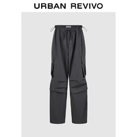 URBAN REVIVO 女士工装口袋褶皱抽绳系带宽腿裤 UWL640031 深灰 XS