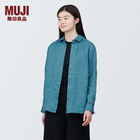 无印良品（MUJI） 女式 麻 水洗 衬衫领长袖衬衫 女士衬衣外套夏季款上衣 BC2JIA4S 烟熏绿色 L 165/88A