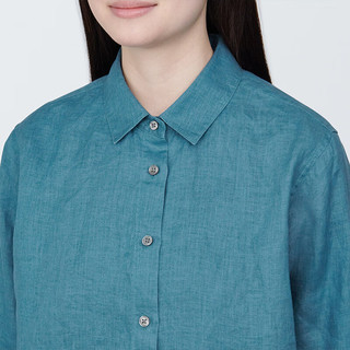无印良品（MUJI） 女式 麻 水洗 衬衫领长袖衬衫 女士衬衣外套夏季款上衣 BC2JIA4S 烟熏绿色 L 165/88A