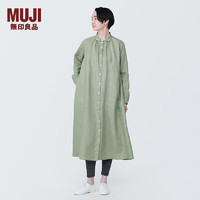 无印良品（MUJI） 女式 麻 水洗 长袖衬衫连衣裙 女装裙子夏季汉麻衬衫裙BC2JKA4S 浅绿色 L  165/88A