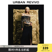 URBAN REVIVO UR2024夏季女装经典褶皱半裙UWA540004 正黑 M