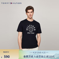 TOMMY HILFIGER24春夏男纯棉休闲学院徽章印花合身短袖T恤MW0MW36043 藏青色DW5 XS （：100-120斤）