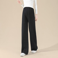 猫人(MiiOW)羊毛裤子春秋外穿针织阔腿裤宽松垂感春款拖地长裤装 2358黑色【无中缝】常规款 L