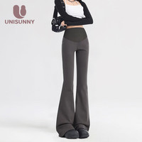 unisunny裤子早春外穿打底裤装拖地休闲裤孕早期时尚托腹喇叭裤 黑色 XL