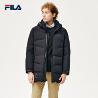 FILA 斐乐 官方男款连帽中长羽绒服新款舒适有型贴身保暖外套