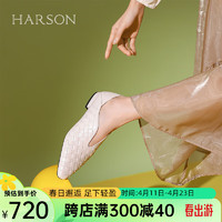 HARSON 哈森 2024浅口尖头女鞋时尚织单鞋百搭HS247501 米白色 39