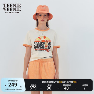 TEENIE WEENIE 小熊2024年夏季撞色微宽松短袖T恤时髦休闲女士 乳白色 160/S