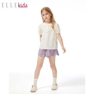 ELLE KIDS童装 天丝平纹绣花短袖衬衫女童春夏法式优雅小衫上衣 奶白色 110/120