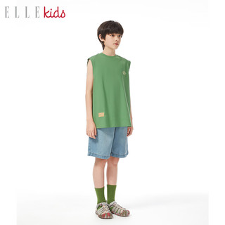 ELLE kids 童装 凉感棉抑菌男童背心春夏休闲运动篮球宽松坎肩上衣 绿色 110/120