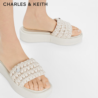 CHARLES&KEITH24夏织外穿沙滩一字拖鞋厚底女CK1-80380076 粉白色Chalk 36