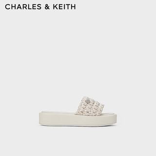 CHARLES&KEITH24夏织外穿沙滩一字拖鞋厚底女CK1-80380076 粉白色Chalk 36