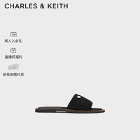CHARLES&KEITH24夏季织一字外穿平底拖鞋女CK1-70580229 BLACK TEXTURED黑色纹理 35
