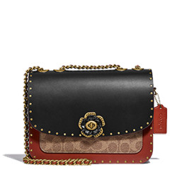 coach蔻驰直营coach经典标志帆布铆钉和蛇皮细节madison单肩包