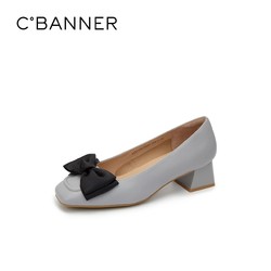 C.BANNER 千百度 女鞋新款单鞋优雅甜美约会鞋气质粗跟单鞋