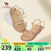 骆驼（CAMEL）坡跟凉鞋女波西米亚风水钻细带搭扣凉鞋 L24M040626 杏色 38