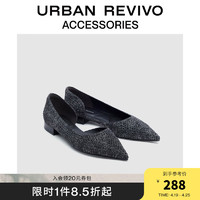 URBAN REVIVO 2024春季女士复古牛仔烫钻尖头单鞋UAWS40007 深灰 35