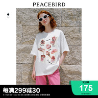 PEACEBIRD 太平鸟 男装 *太平鸟甜心派对印花T恤女短袖2023夏新款宽松圆领卡通时尚上衣潮