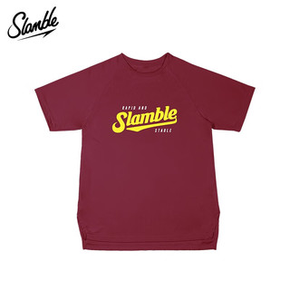 SLAMBLE夏季宽松运动短袖t恤男速干美式字母印花投篮服半袖潮 酒红 XL