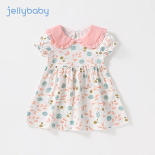 JELLYBABY 2024年夏季新款儿童女童短袖连衣裙 米白 110