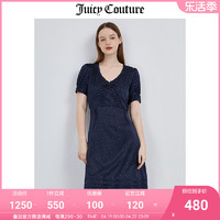 Juicy Couture 橘滋 连衣裙女夏季新款V领波点裙子桑蚕丝气质长裙