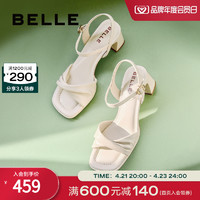 BeLLE 百丽 法式方头一字带凉鞋女款2024夏季新款鞋子粗跟凉鞋A9X1DBL4