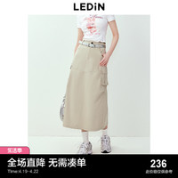 LEDIN 乐町 工装口袋长款半裙24夏季新款甜酷长裙休闲挺括米色A字半身裙