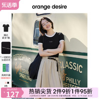 Orange Desire 时髦撞边印花短袖正肩T恤女2024夏新款百搭显瘦上衣