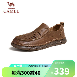 骆驼（CAMEL）柔软牛皮透气冲孔耐磨大底经典休闲皮鞋男士 G14M201618 黄棕 40