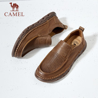 骆驼（CAMEL）柔软牛皮透气冲孔耐磨大底经典休闲皮鞋男士 G14M201618 黄棕 40